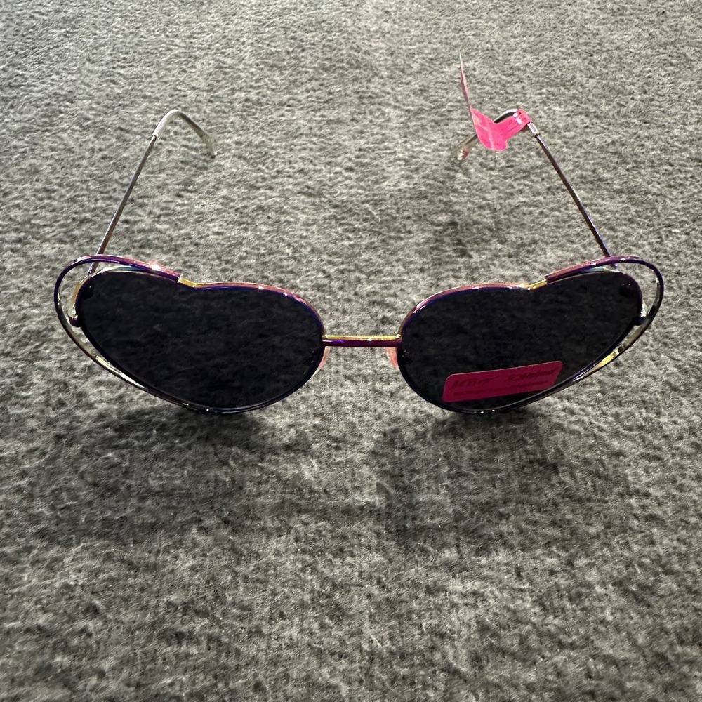 Betsey Johnson Heart Shaped Sunglasses Purple Pink Metal Frame NWT 100% UV